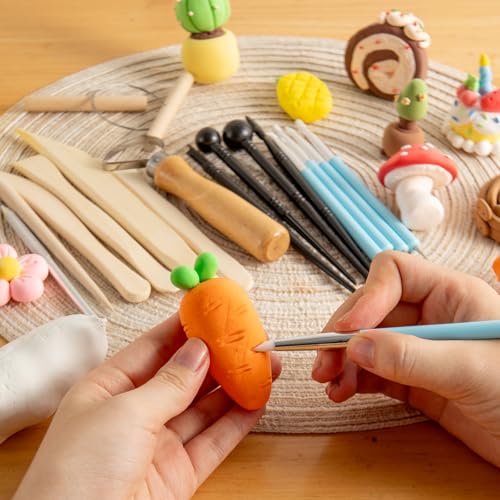 UUSYCUN 36PCS Pottery & Clay Sculpting Tools, Ceramics Polymer Tools Set, Clay Modeling Tools with Case for Air Dry Clay, Carving, Molding, Pottery Wheel, Crafting Supplies, Pros, Beginners, Adults - color: Wood-36PCS