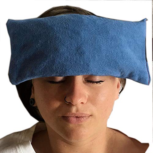 Eye Pillow Blue Denim Cherry Pit-Stone Pack, Microwavable Hot/Cold Compress, Sustainable Heating Pad, Moist Heat, Headache Pain Relief, Spa Yoga Gift - color: Blue Denim, Natural-dyed
