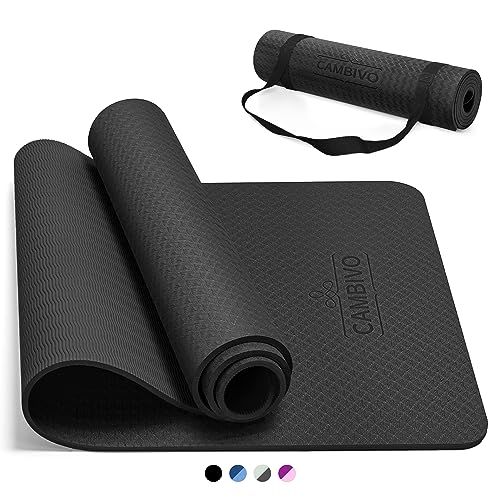 CAMBIVO Yoga Mat for Women Men Kids, 1/3 & 1/4 & 2/5 Inch Extra Thick Yoga Mat Non Slip, 72" x 24" TPE Yoga Mats, Workout Mat with Carrying Strap for Yoga, Pilates and Floor Exercises - color: Black, size: 72*24*0.24 inch