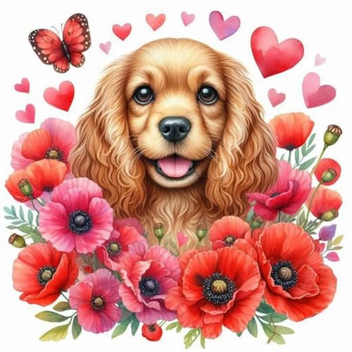 WSLWXSHM Diamond Painting Kits for Adults Dog, Animal Round Full Drill Diamond Art Kits, 5D DIY Paint with Diamonds Crafts for Home Wall Decoration Gifts 12×12Inch - color: Dog E