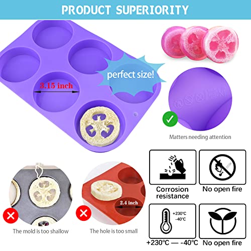 Sakolla 4oz Round Silicone Soap Molds, 3.15'' Cylindrical Soap Molds for Loofah Soap Bath Bombs Steamer Lotion Bars, Set of 2 - color: Round/Purple & Blue