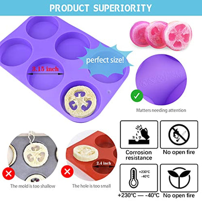 Sakolla 4oz Round Silicone Soap Molds, 3.15'' Cylindrical Soap Molds for Loofah Soap Bath Bombs Steamer Lotion Bars, Set of 2 - color: Round/Purple & Blue