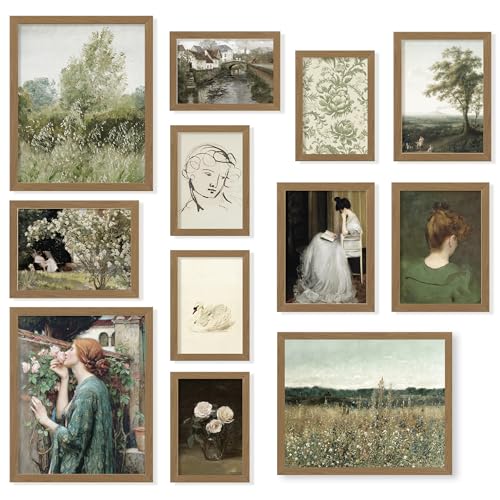 97 Decor French Country Wall Art, 12 Vintage Farmhouse Prints, Unframed | Spring landscape and botanical posters, 3 pcs 8x10, 4 pcs 5x7, 5 pcs 4x6, gallery wall, living room - color: Spring Farmhouse