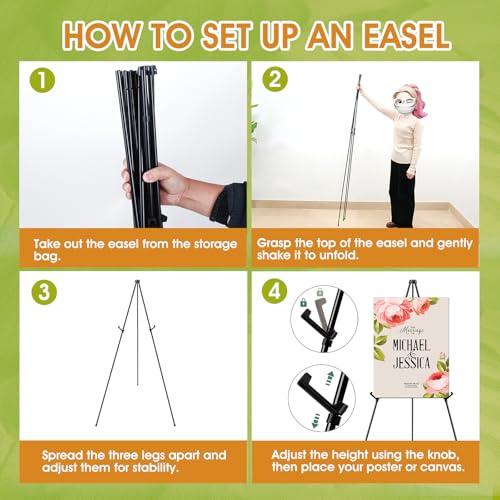 AROIC 63 "Easel Stand for Display, 20 Pack Portable Foldable Metal Easel | Signs Wedding Logos ,Arts, Painting,Adjustable Floor Easels with 20 Storage Bag - style: 20P
