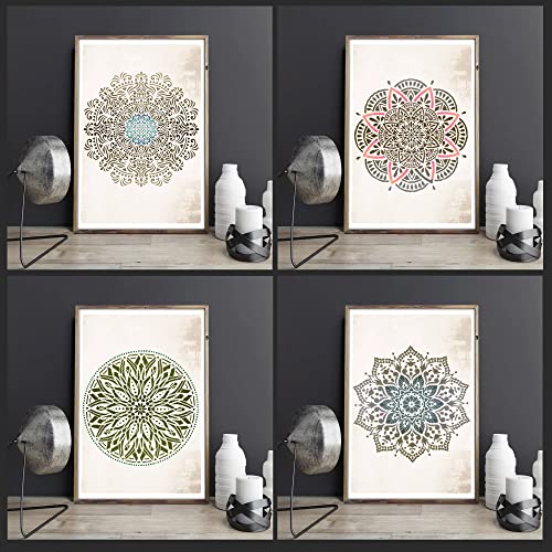 11 Pc Large Mandala Stencils for Painting - Stencils for Crafts Reusable for Floors, Tile & Wood - Rangoli Stencil -Wall Stencils for Painting Large Pattern - Paint Stencil Template 12 inch & 6 inch