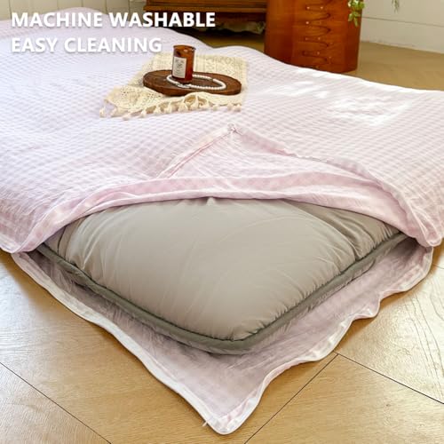 Pink Gingham Japanese Floor Mattress Futon Cover, Twin - color: Pink Gingham, size: Twin