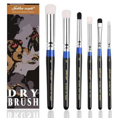 Golden Maple Dry Brushes for Miniature Painting - 6PC Drybrush Set Miniature Dry Brush for Model, Tabletop Wargames Miniature Acrylic Oil Painting, Blue - color: Blue