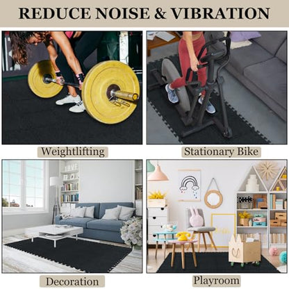 BXI Puzzle Exercise Mat 12 Pcs, 11 x 11 x 0.4 inches, High Density Noise Reduction Puzzle Felt Rug Mat, Non Slip Interlocking Floor Tiles for Workout, Gymnastics and Home Gym Protective Flooring - size: 0.4" Thickness, 12 Pcs
