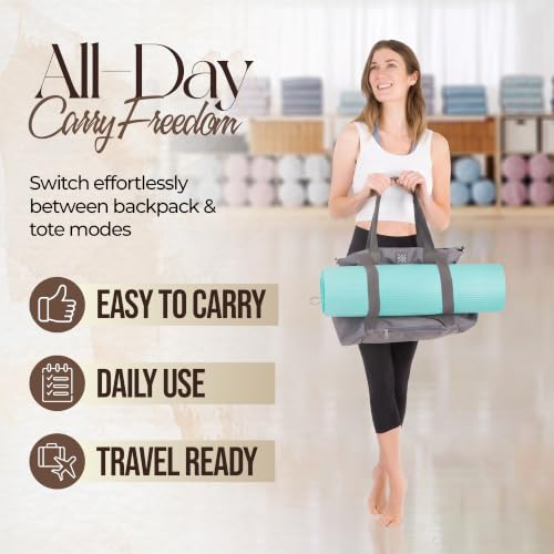 Yoga Mat Bag - Convertible Crossbody Yoga Bag, Travel Tote Back Pack | 4-in-1 Design, Fits XL Mats, 6 Smart Pockets, Heavy-Duty Strength, Water-Resistant - color: Grey
