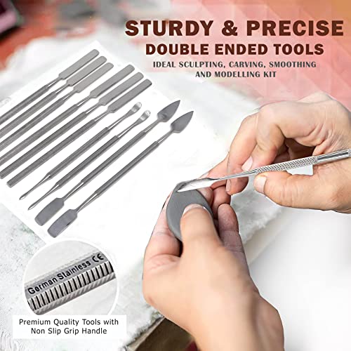 A2ZScilab - 10pcs Stainless Steel Clay Sculpting Spatulas Set, Wax Carving Pottery Tools - Carving Sculpture Shaper Polymer Modeling Tools for Clay, Pottery, Ceramics Artwork & Holiday Crafts