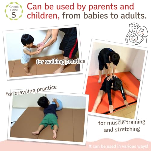 KaRaDaStyle Gymnastics Mat Folding Stretch Mats 75"x31"x1.2" Exercise Muscle Training Children Play Horizontal Bar Mat Yoga Sports Soundproof Home Use - color: Beige/5-fold