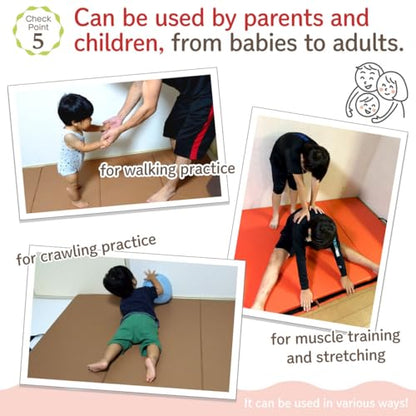 KaRaDaStyle Gymnastics Mat Folding Stretch Mats 75"x31"x1.2" Exercise Muscle Training Children Play Horizontal Bar Mat Yoga Sports Soundproof Home Use - color: Beige/5-fold