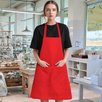 Fengek 8 Pcs Bib Apron for Unisex Colorful Kitchen Apron Bulk with 2 Roomy Pockets for Kitchen BBQ Painting Baking, Red - color: Red
