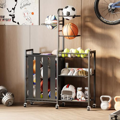 Homeiju Ball Storage Garage Sports Equipment Organizer, Metal, Black