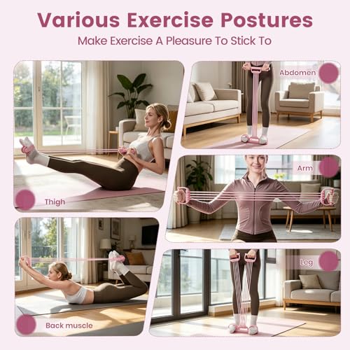 Pedal Resistance Band 3-in-1 Adjustable Latex Full Body Trainer - color: Pink