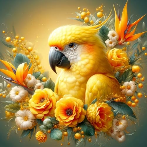 Parrot Diamond Art Kits for Adults, Diamond Art Painting Kits for Adults | Parrot Birds Flowers Stress Relief Full Round Drill Heartfelt Gift Strong Adhesive Wall Decor HD Canvas 13.8x13.8in 35x35cm - color: Parrot
