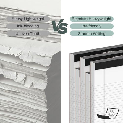 POPRUN Legal Pads, 8.5" x 11.75", 3 Pack, 50ct, 100 GSM, 11/32" Wide Ruled | Writing Notepads, White Thick Notebook Paper with Cardback, 28 Lined Each, Office, Home, Meeting Notes, School - size: Wide Ruled