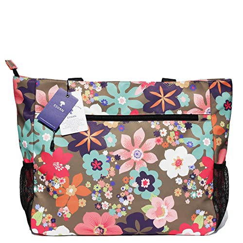 ESVAN LARGE BEACH BAG Water Resistant Lightweight 20 inch Women Oversize Tote Bag for Gym Beach Travel Pool Yoga Nurse - color: Flower
