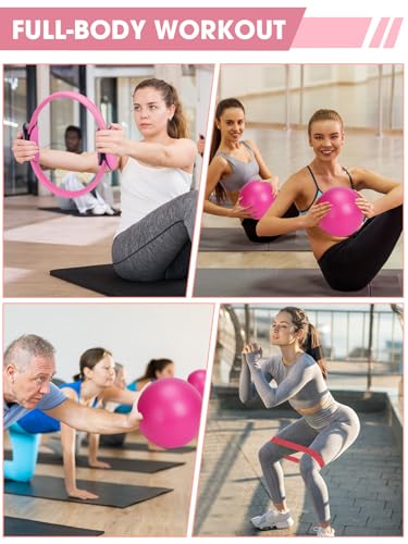 Pilates Ring Set for Home Workout, Pilates Essentials Kit for Women, [12'' Fitness Circle, Pilates Balls, Resistance Bands] Starter Set for Yoga, Exercise, Toning and Flexibility