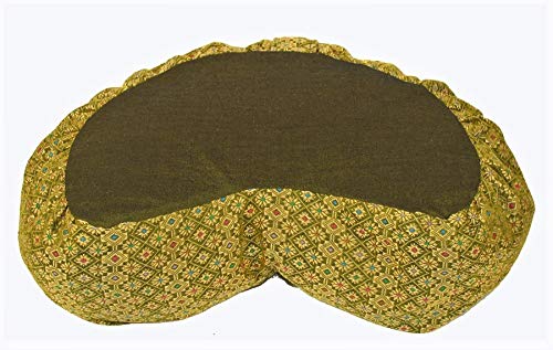 Meditation Cushion Zafu Pillow Buckwheat - Crescent Silk Brocade Lime - color: Crescent Lime
