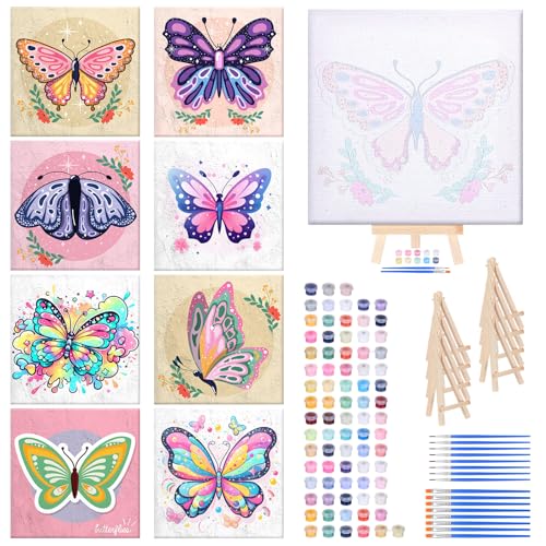 RoundFunny 8 Set Paint by Numbers Drawing Kit for Adults,Elegant Flight | 8x8 in. Mini Simple Painting Canvas Wooden Frame Easel Acrylic Paint Brush Funny Number Drawing Kit for Gift Wall Home Decor - style: Elegant Flight