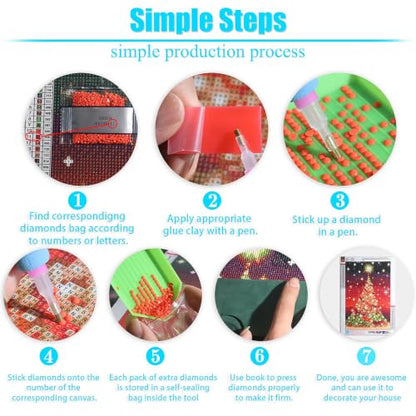 Christmas House Diamond Painting Kits for Adults, 5D Light Diamond Art Painting by Numbers Kits, DIY Winter Diamond Dots Art Kits Full Round Drill Christmas House Diamond Paintings for Decor12x12 inch