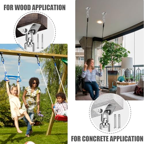 2-Pack Hammock Hanging Kit, 360-Degree Swivel Heavy-Duty Swing Hooks, Supports 1200 lbs, Stainless Steel Swing Hardware for Hammocks, Playgrounds, Yoga, Chairs & Heavy Bag. Installs on Concrete/Wood.