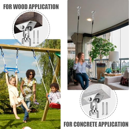 2-Pack Hammock Hanging Kit, 360-Degree Swivel Heavy-Duty Swing Hooks, Supports 1200 lbs, Stainless Steel Swing Hardware for Hammocks, Playgrounds, Yoga, Chairs & Heavy Bag. Installs on Concrete/Wood.