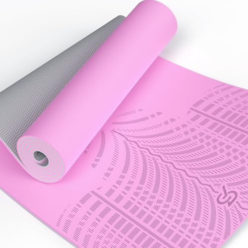 LOLLIPOP Thick Yoga Mat, Non-Slip Exercise Mat for Yoga, Pilates, Stretching Fitness & Exercise Mat with Easy-Cinch Carrier Strap - color: Dopamine Pink Lollipops, size: 24" Standard