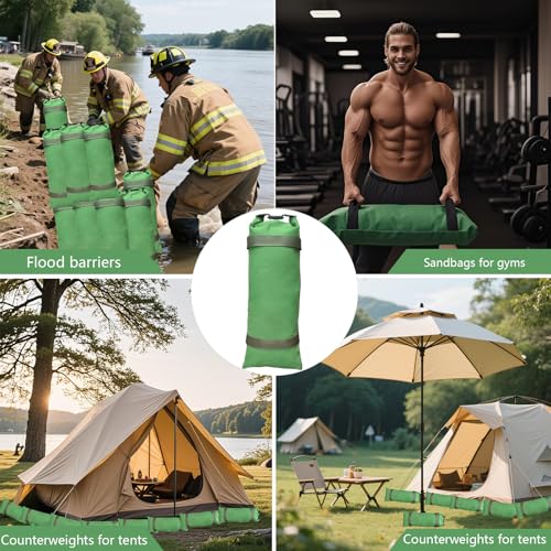 4 Pack Thick Canvas Flood Sandbags w/Handles Convenient for Flood Control | Two-Hand Carrying, Quick-Release Buckles, Foldable Canvas, Uv-Resistant, Vehicle Ballast, Double Stitching.