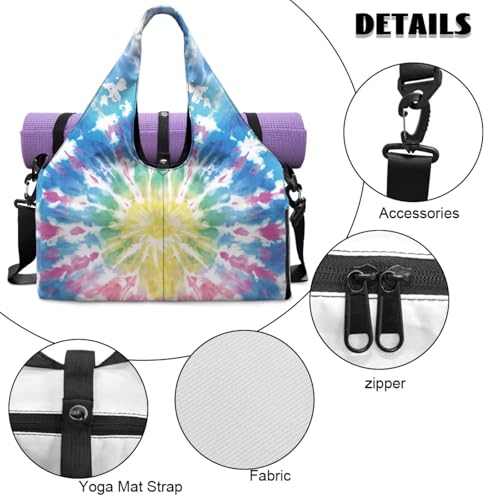 Yoga Mat Bag for Men Women Canvas Yoga Mat Carrier Take In Out Mat Easily for Beach Swim Bags Pool Sports Gym - color: Blue Tie-Dye