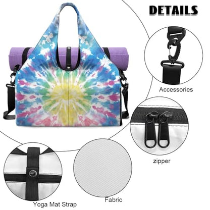 Yoga Mat Bag for Men Women Canvas Yoga Mat Carrier Take In Out Mat Easily for Beach Swim Bags Pool Sports Gym - color: Blue Tie-Dye