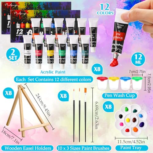 Cholemy 8 Set Paint and Sip Kit for Adults 8'' x 10'' Pre Drawn Canvas with Wooden Easels Acrylic Paint Brushes Wash Cup Palette Apron for Painting DIY Date Night Party Supplies(Landscape) - style: Landscape