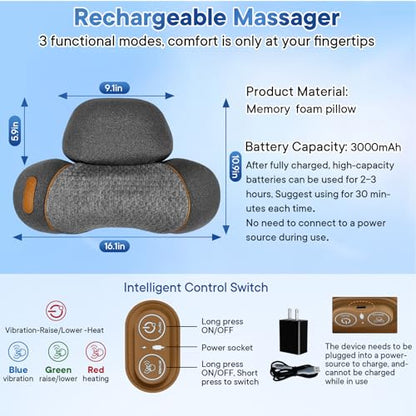 3-in-1 Rechargeable Neck Massager Pillow with Heat, Vibration & Traction