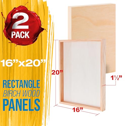 U.S. Art Supply 16" x 20" Unfinished Cradled Wood Panels for Painting, Gallery 1-1/2" Deep (2 Pack) - Artist Depth Wooden Wall Canvases - Mixed-Media Craft, Acrylic, Oil, Encaustic, Paint Pouring - style: 16 Inch x 20 Inch