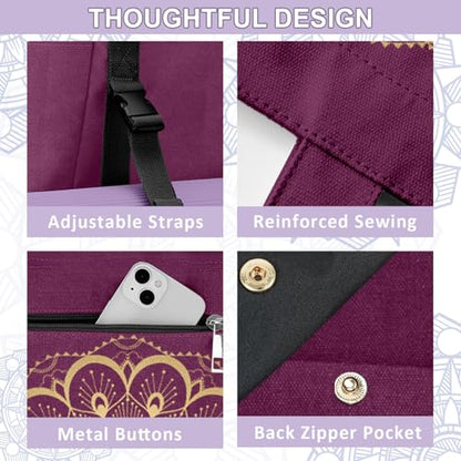 Yoga Bag for Women, Large Canvas Yoga Mat Tote Bag with Yoga Mat Carrier - color: Purple Mandala