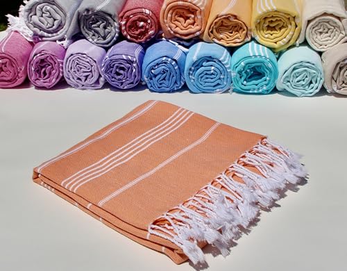 Turkish Beach Towel 100% Organic Cotton Extra Large Oversized (39 x 71 Inches) Quick Dry Sand Free Light Weight Prewashed for Bath Beach Gym Yoga Travel Towel Blanket (Tangerine) - color: Tangerine