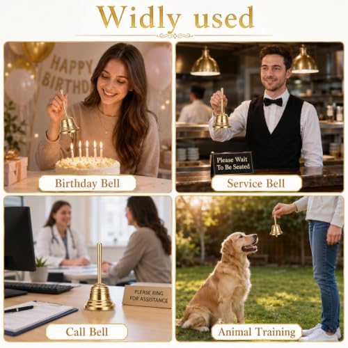 Small Brass Bell, Portable Dinner Bell Mini Hand Bells for Seniors Bedside, Musical Teacher, Wedding, Dinner, Meditation(8.3cm/3.3in)