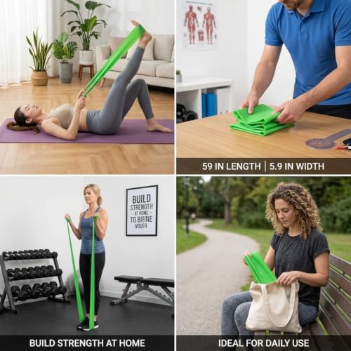 TPE Resistance Bands Flat Exercise Stretch Bands for Yoga Pilates Home Fitness Training - color: Green