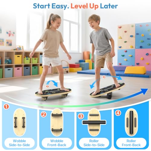 Sportneer Kids Balance Board, 4-Mode Adjustable Balance Trainer - color: Doodle Black