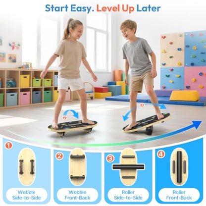 Sportneer Kids Balance Board, 4-Mode Adjustable Balance Trainer - color: Doodle Black