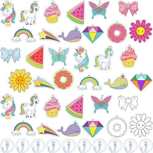 Jenaai 72 Pcs Window Art Suncatcher Kits DIY Window Suncatchers for to Paint Ornament with 24 Suction Cups for Crafts Gift(Unicorn)