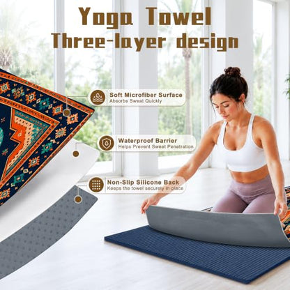 Hot Yoga Towel Non Slip, Ultra-Absorbent Yoga Mat Towel, Soft with Printed Design, Machine Washable, Yoga Pilates Towel Suitable for Exercise, Pilates, Yoga, 72x27in.Three Diamonds - color: Three Diamonds