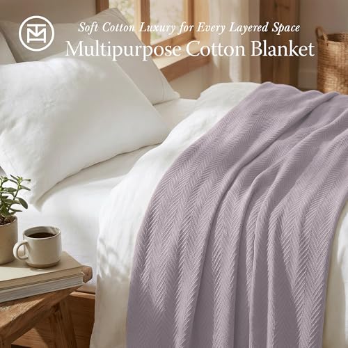 Threadmill Luxury Cotton Blankets for Twin Size Bed | All-Season 100% Cotton Twin Blanket for Bed | Herringbone Soft & Cozy Fall Thermal Blanket, 350GSM, 68x92 inches | Lilac | All-Season Thermal Throw Blanket, Soft & Breathable, Cozy Moisture-Wicking, OE