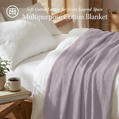 Threadmill Luxury 100% Cotton Twin Herringbone Blanket, Lilac - color: Lilac, size: Twin (68" x 92")