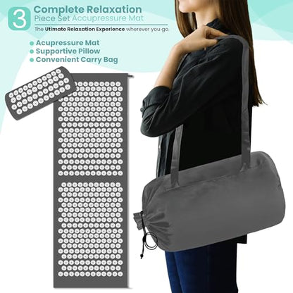 Sivan Acupressure Mat & Pillow Set for Back & Neck (XL, Gray/White) - color: Gray/White, size: XL