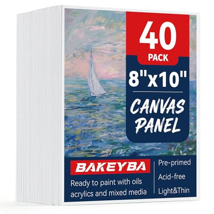 Canvas Boards 40 Pack, 8x10 Inch Small Painting Canvas Panels 100% Cotton | White Blank Art Supplies for Acrylics Oil Watercolor Tempera Paints - size: 8"x10"- 40pcs