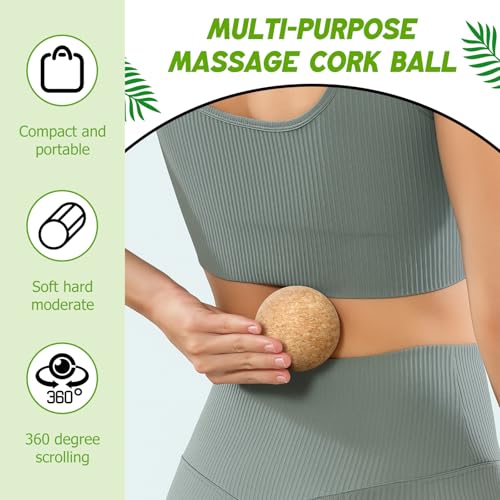 TrelaCo Cork Massage Balls Set of 2 for Fascia Release After Exercise Yoga Point Therapy Relax Muscles Relieve Stress Tools (6+8cm) - size: 6+8cm