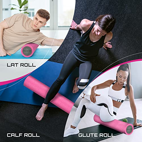 Yes4All Medium Firm Two-Layer PE Foam Roller for Yoga & Pilates - color: 36 Inches - Pink/Grey