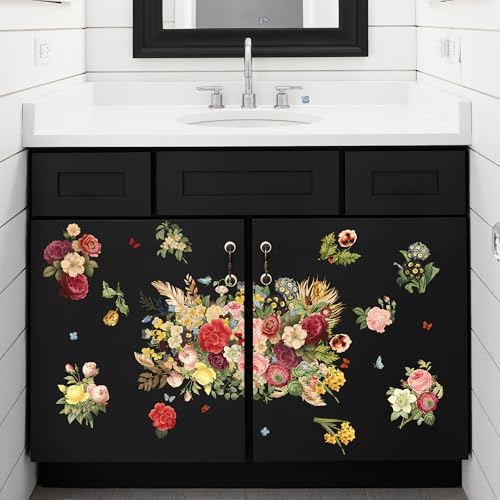Joeyan Mixed Bouquets Rub On Transfers for Furniture and Crafts, 2 Large Flower Design Sheets 12''x18'', DIY Home Decal on Wood Glass Metal Canvas Porcelain Paper Plastic, Beauty and Fascination - style: Beauty and Fascination